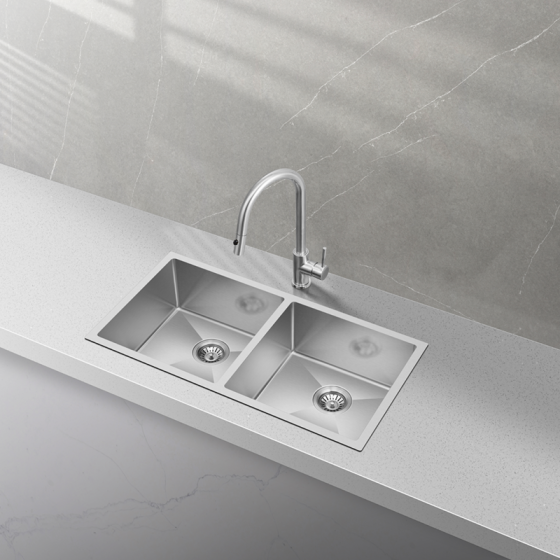 BC-7745 Stainless Steel Double Sink 775 x 450 x 230mm - Brushed Nickel