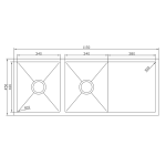 BC-D11545  Stainless Steel Double Sink with Drainer, 1150 x 450 x 230mm - Brushed  Nickel