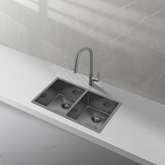 BC-7745 Stainless Steel Double Sink 775 x 450 x 230mm– Brushed Gunmetal Black   ( Grid inculd)