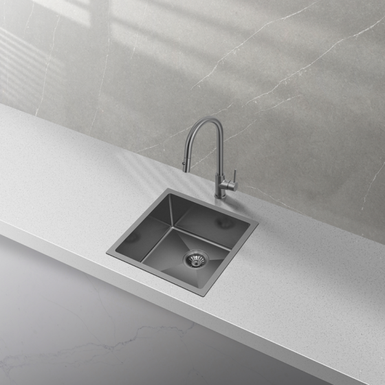BC-GM5545 Stainless Steel Single Sink 550mm x 450mm x 230mm – Brushed Gunmetal Black ( Grid inculd)