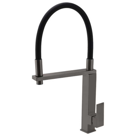 BC-6003 Gunmetal Kitchen Mixer Tap with Matte Black Silicone Hose