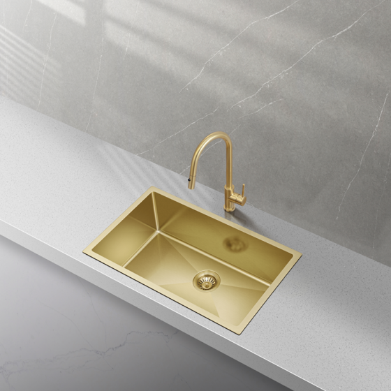 BC-G7045 Stainless Steel Single Sink 700mm x 450mm x 230mm - Brushed Brass Gold   ( Grid inculd)