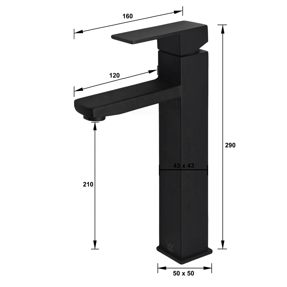 BC 2008 matte black square tall basin mixer tap