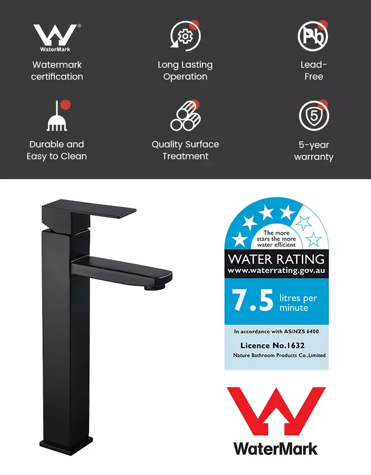 BC 2008 matte black square tall basin mixer tap